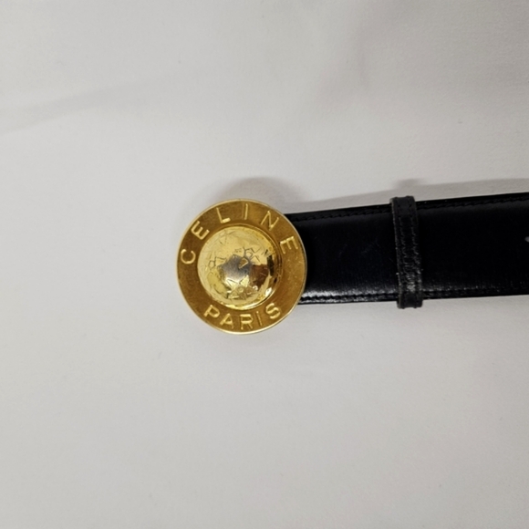 Celine Planet Belt In Navy Blue Leather and Gold Hardware Size 70 / 25 - Picture 7 of 14